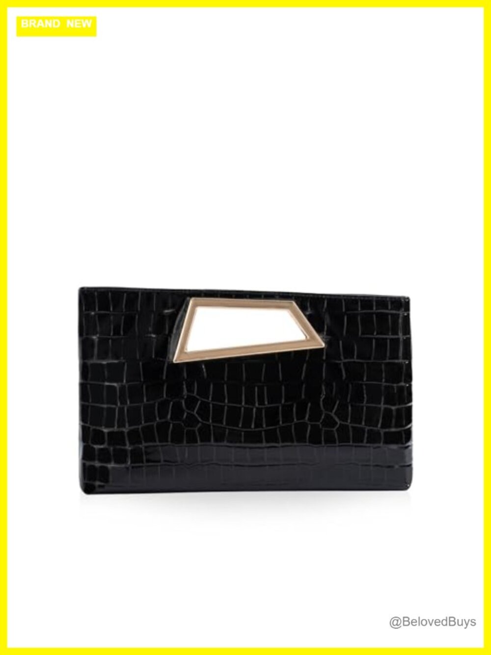 Vegan Leather Clutch Purse with Metallic Geo Top Handle